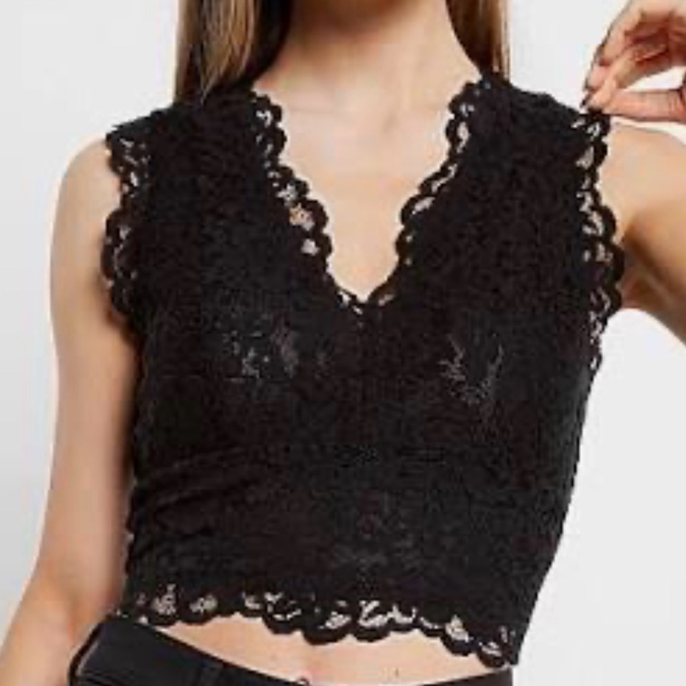 Express Black Lace V-Neck Top